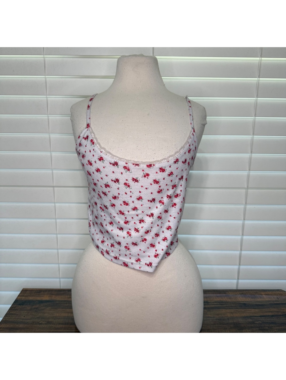 Shein Floral Print Ribbed Crop Cami Top Size M